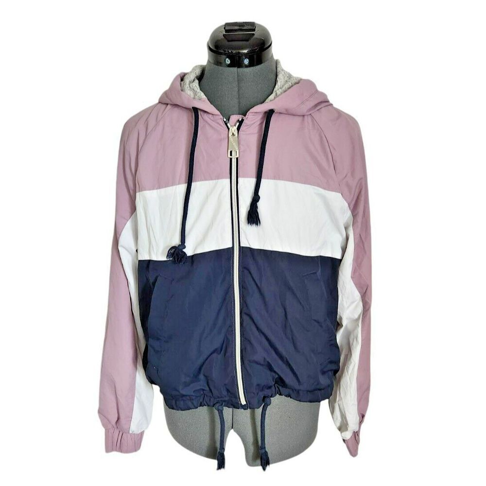 Hollister Womens Colorblock Windbreaker Jacket Pink White Navy Blue Small
